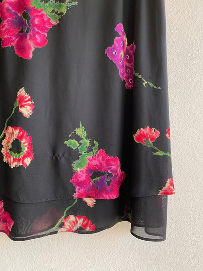 Vintage 90's Liz Claiborne Black & Pink Floral Knee-Length Skirt - La Lovely Vintage 