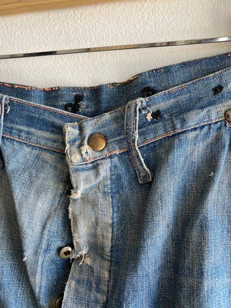Vintage 1940’s Donut Button Farm Repair Denim Shorts