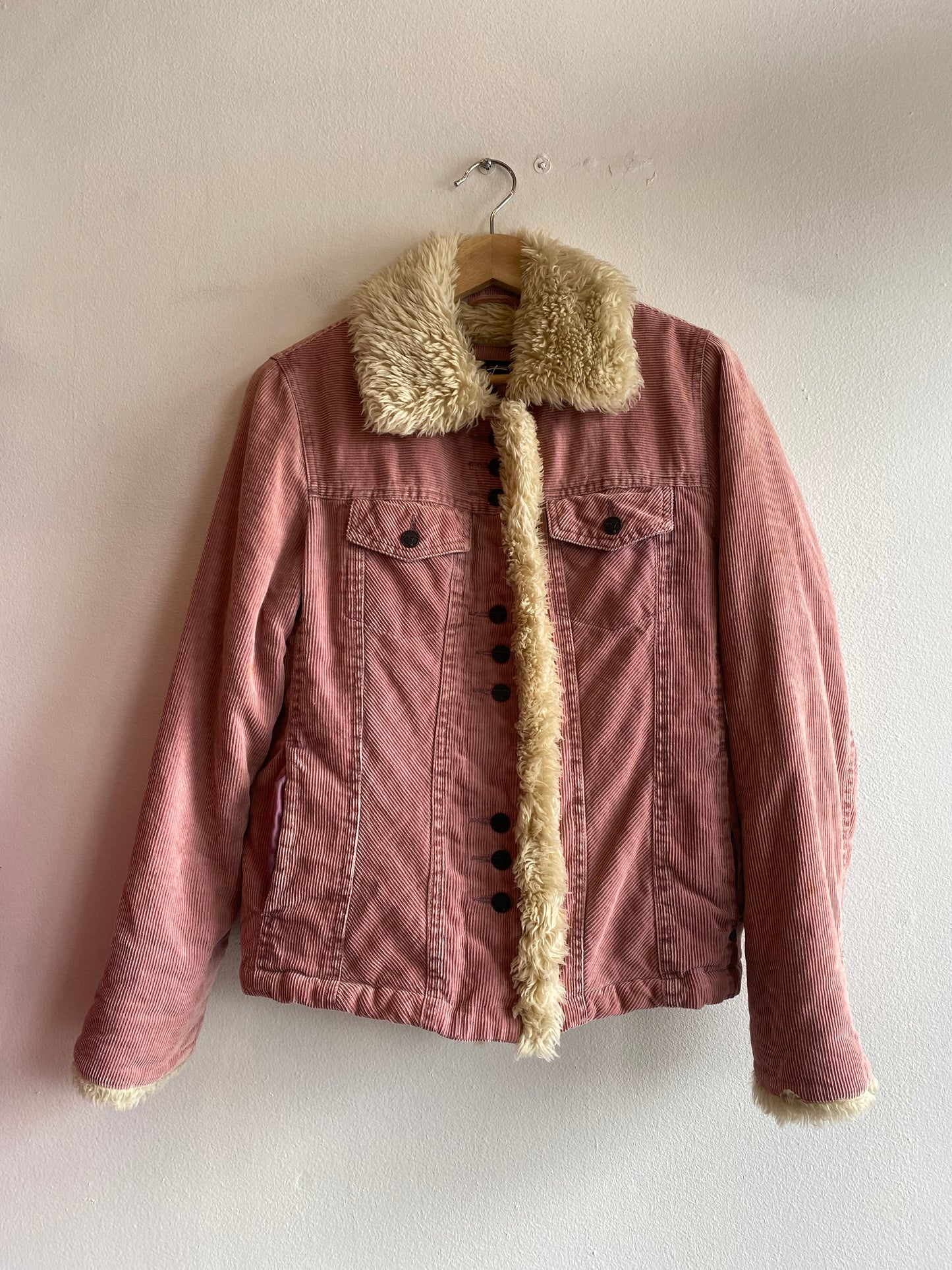 Vintage Y2K Black Rivet Pink Corduroy Bomber Jacket
