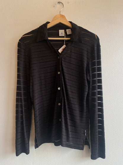 Vintage 90's Armani Exchange Black Sheer Striped Button Up