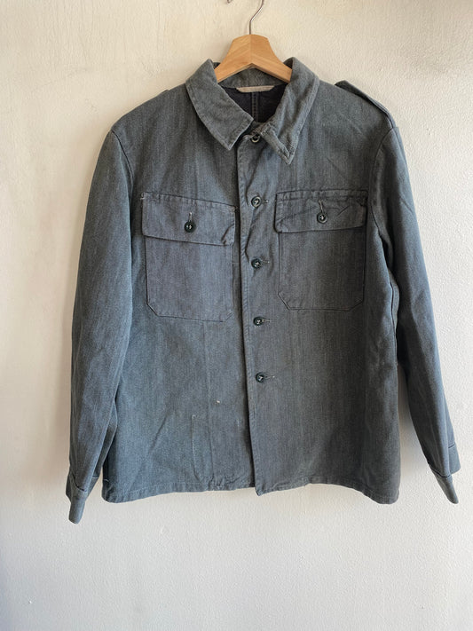 Vintage 1950’s Swiss Salt and Pepper Denim Military Shirt