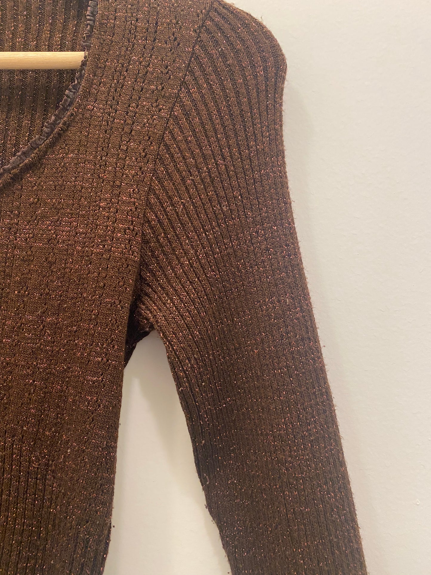 Vintage Y2K Brown Knit 3/4 Sleeve Top
