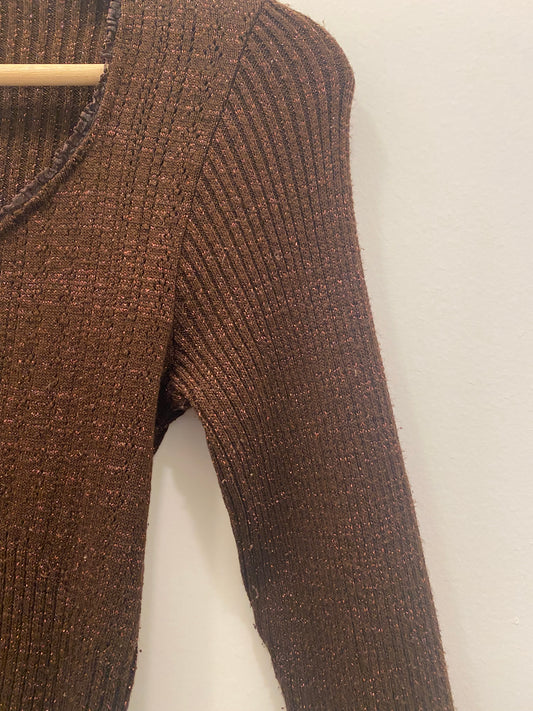 Vintage Y2K Brown Knit 3/4 Sleeve Top
