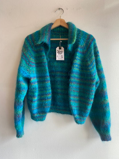 Vintage 70's Rainbow Mohair Collared Cardigan