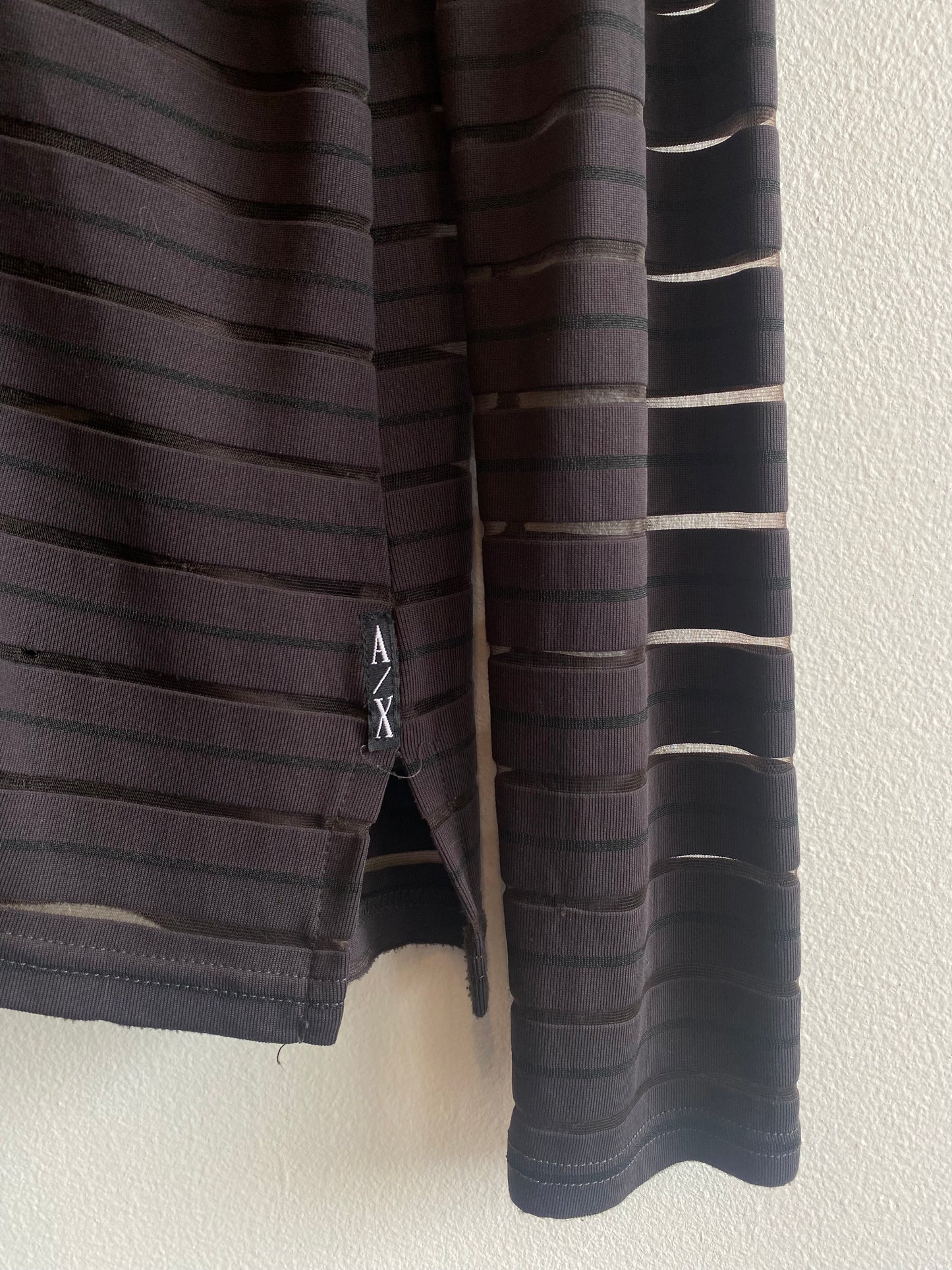 Vintage 90's Armani Exchange Black Sheer Striped Button Up