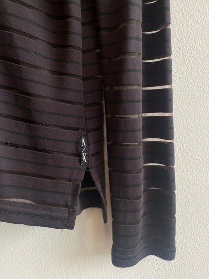 Vintage 90's Armani Exchange Black Sheer Striped Button Up