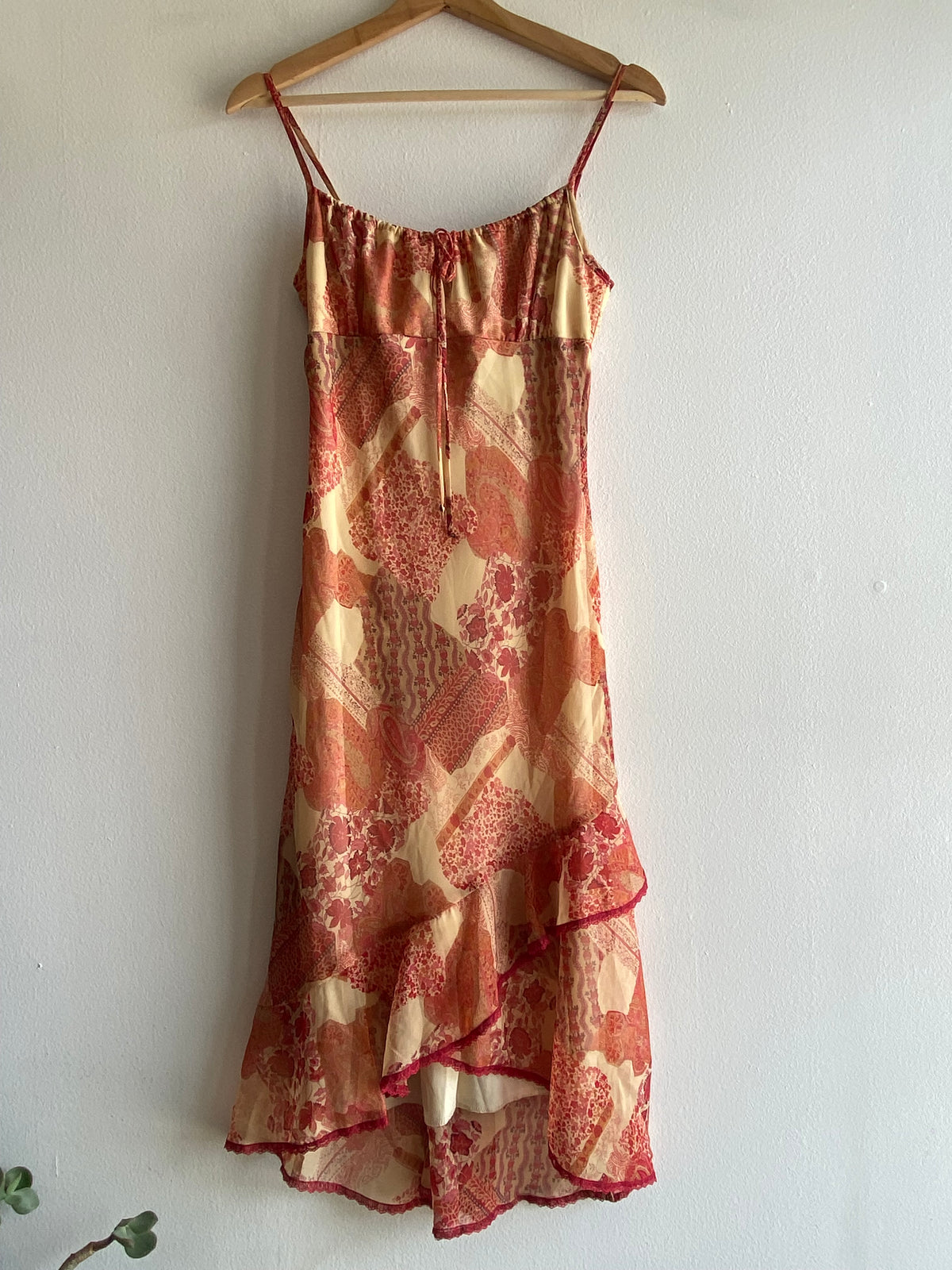 Vintage 90s yellow and orange paisley midi dress - La Lovely Vintage 