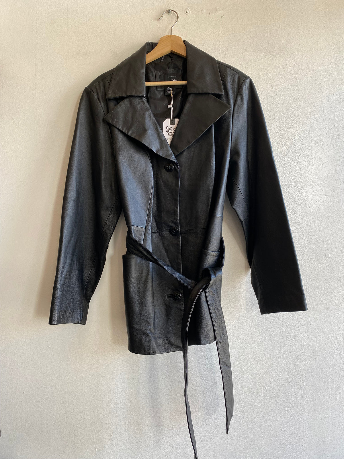 Vintage 90's East Fifth Black Leather Jacket with Belt - La Lovely Vintage 