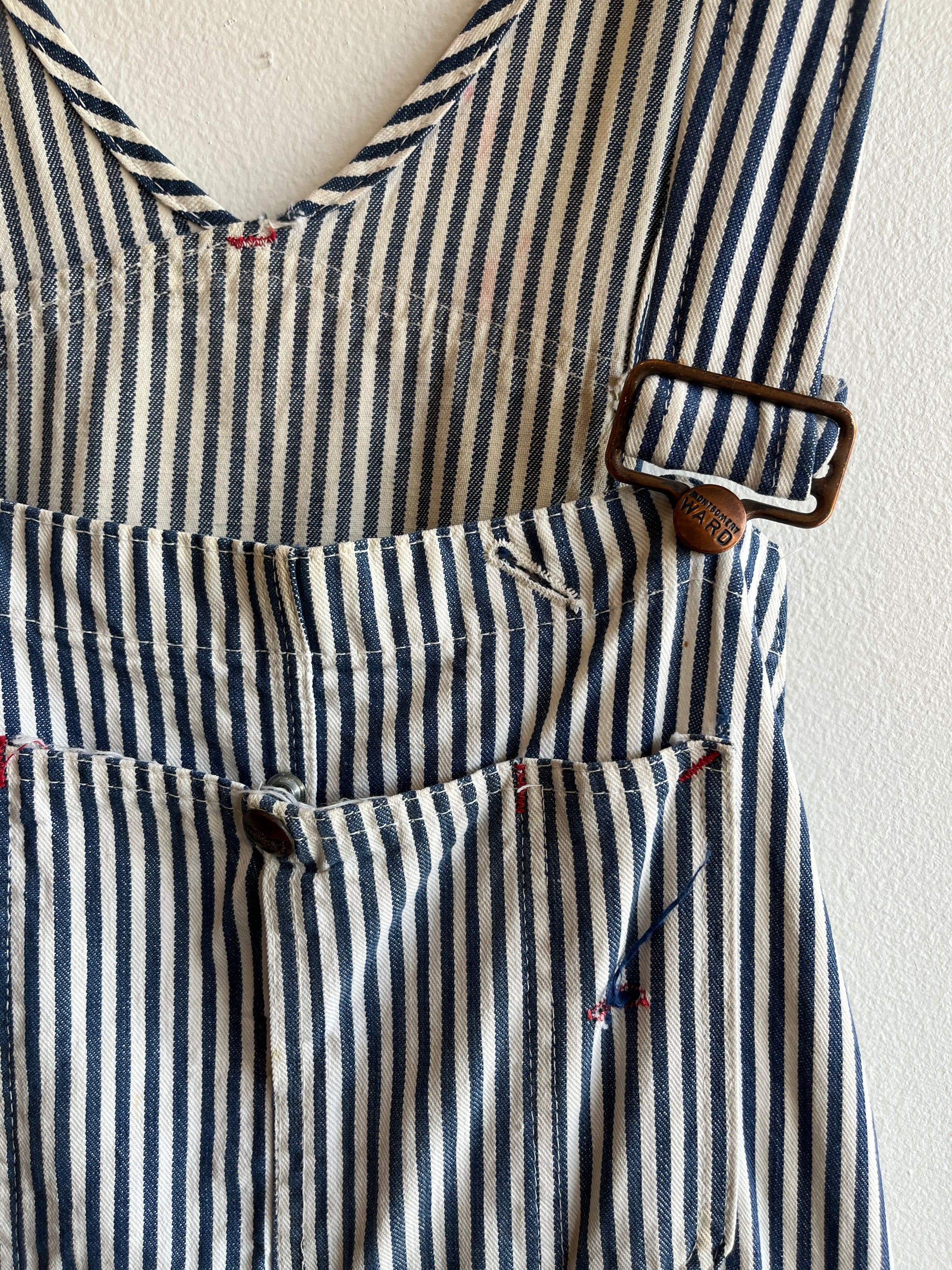 Vintage 60’s Era Montgomery outlet Ward Powr House Workwear Bib Overalls Pinstripe