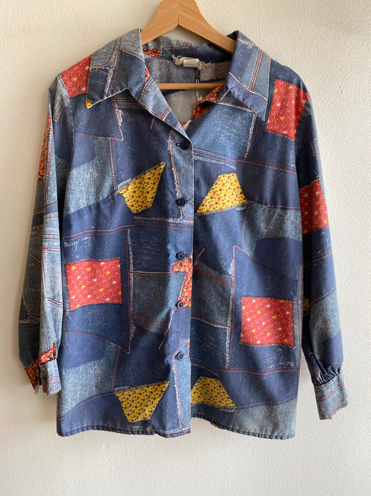 Vintage 1970’s Patchwork Print Long Sleeve Button Up Shirt