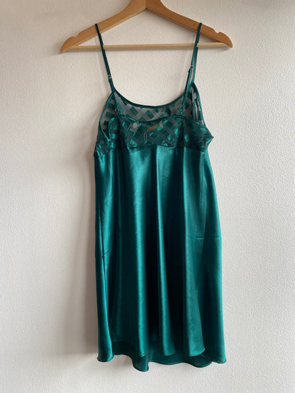 Vintage 80's Victoria's Secret Gold Label Emerald Green Satin Slip Dress