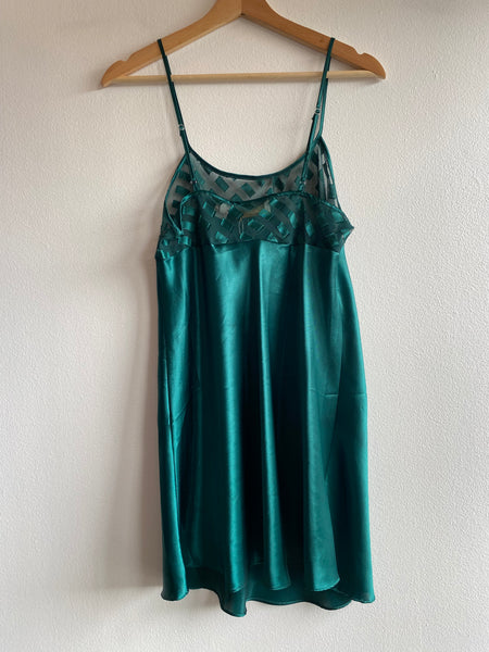 Vintage 80's Victoria's Secret Gold Label Emerald Green Satin Slip Dress