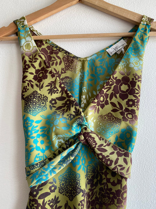 Y2K green and brown floral tie back tank top - La Lovely Vintage 