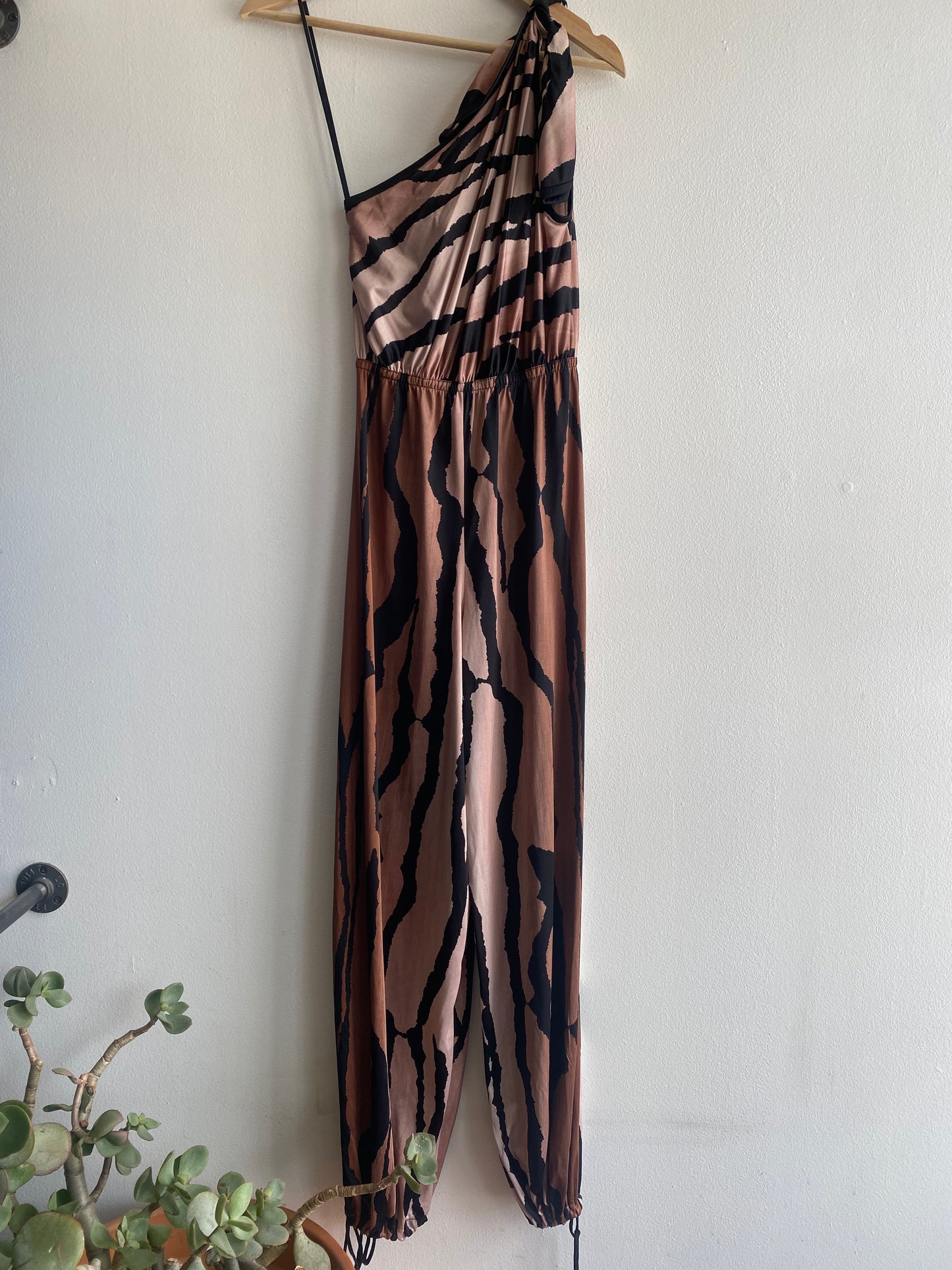 70s off the shoulder animal print romper - La Lovely Vintage 