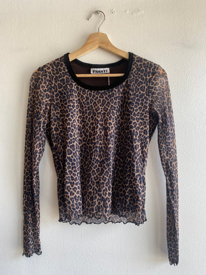 Vintage 90's Pssst! Long Sleeve Leopard Print Mesh Top - La Lovely Vintage 