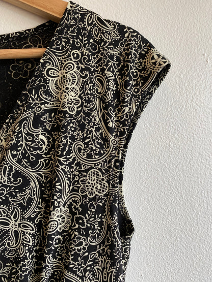 Vintage 90's IZ Byer California Black & White Paisley Midi Dress