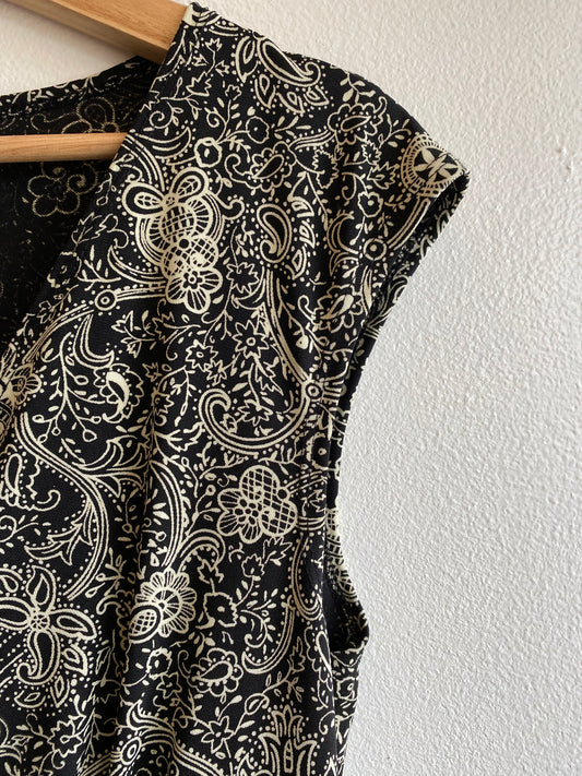 Vintage 90's IZ Byer California Black & White Paisley Midi Dress