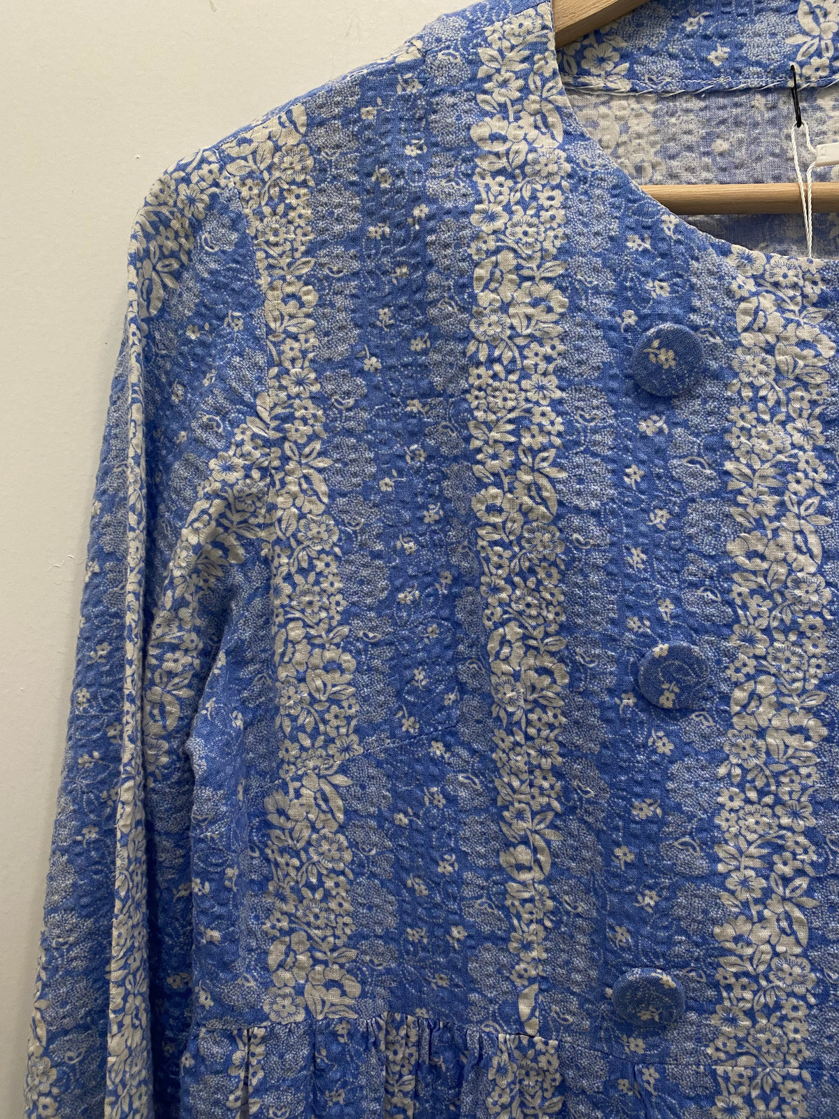 Vintage 50's Blue Floral Maxi Bed Coat Dress - La Lovely Vintage 