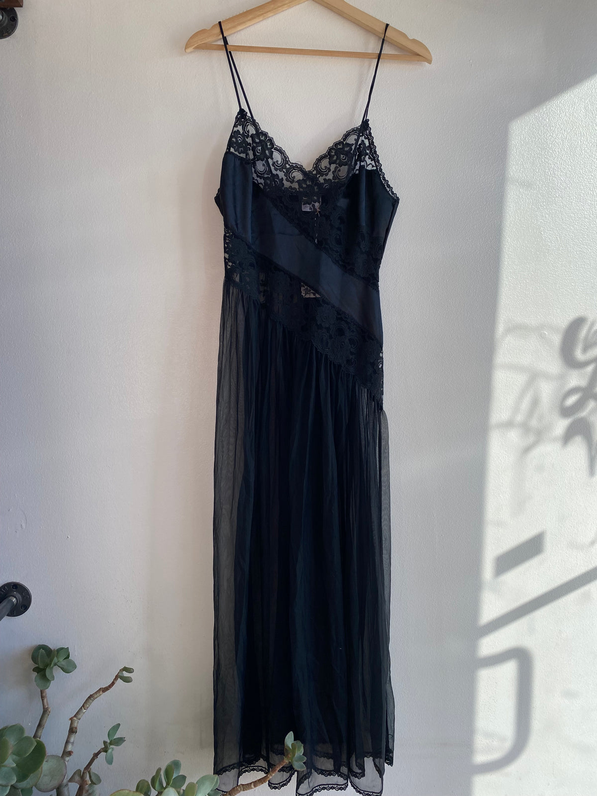 Vintage 90's Fredrick's of Hollywood Black Satin and Lace Slip