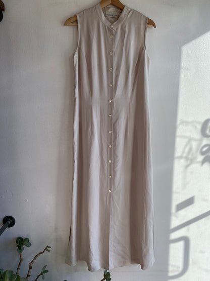 Vintage 90's Bone White Button-Down Silk Maxi Dress