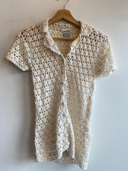 Vintage 90's Newport News Cream Crochet Collared Top