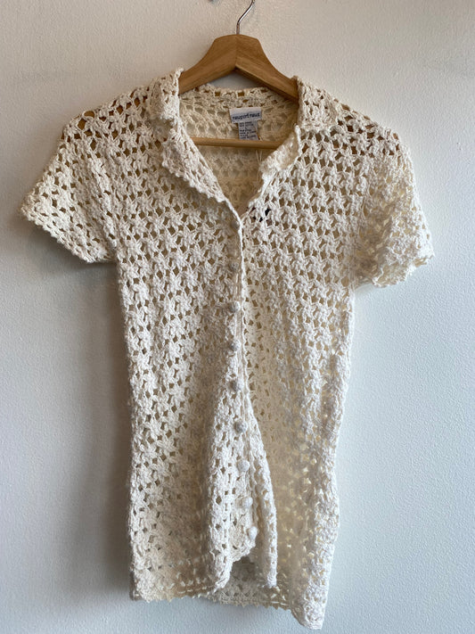 Vintage 90's Newport News Cream Crochet Collared Top - La Lovely Vintage 