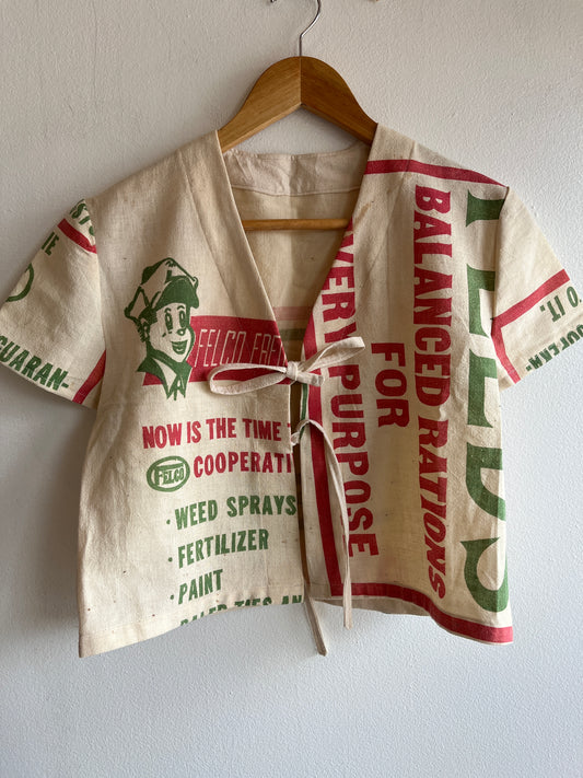 Trash Textiles - Handmade Vintage Feedsack Tie-Front Blouse - La Lovely Vintage 