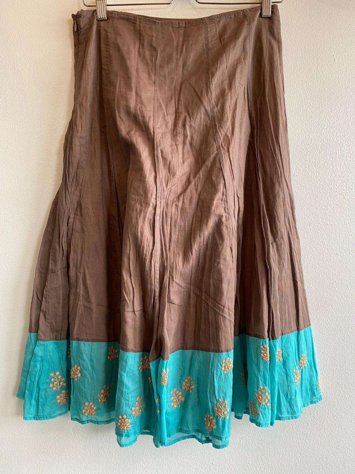 Vintage Y2K Santorini Brown and Teal Midi Skirt - La Lovely Vintage 
