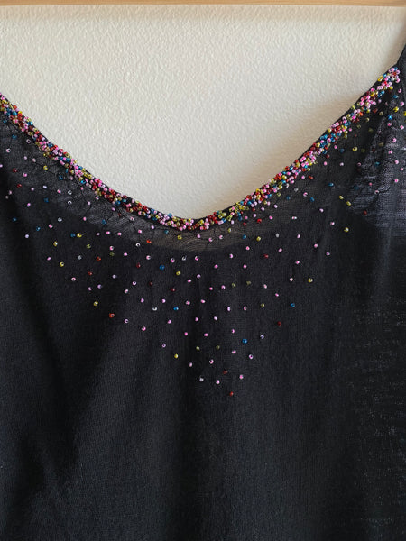 Vintage Y2K Black Multicolor Beaded Wool Tank