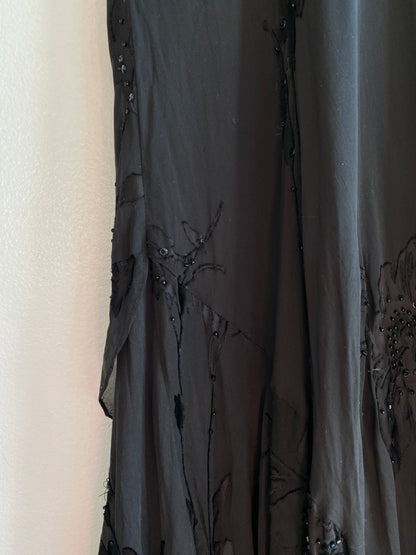 Vintage 90's Black Silk Beaded Maxi Dress