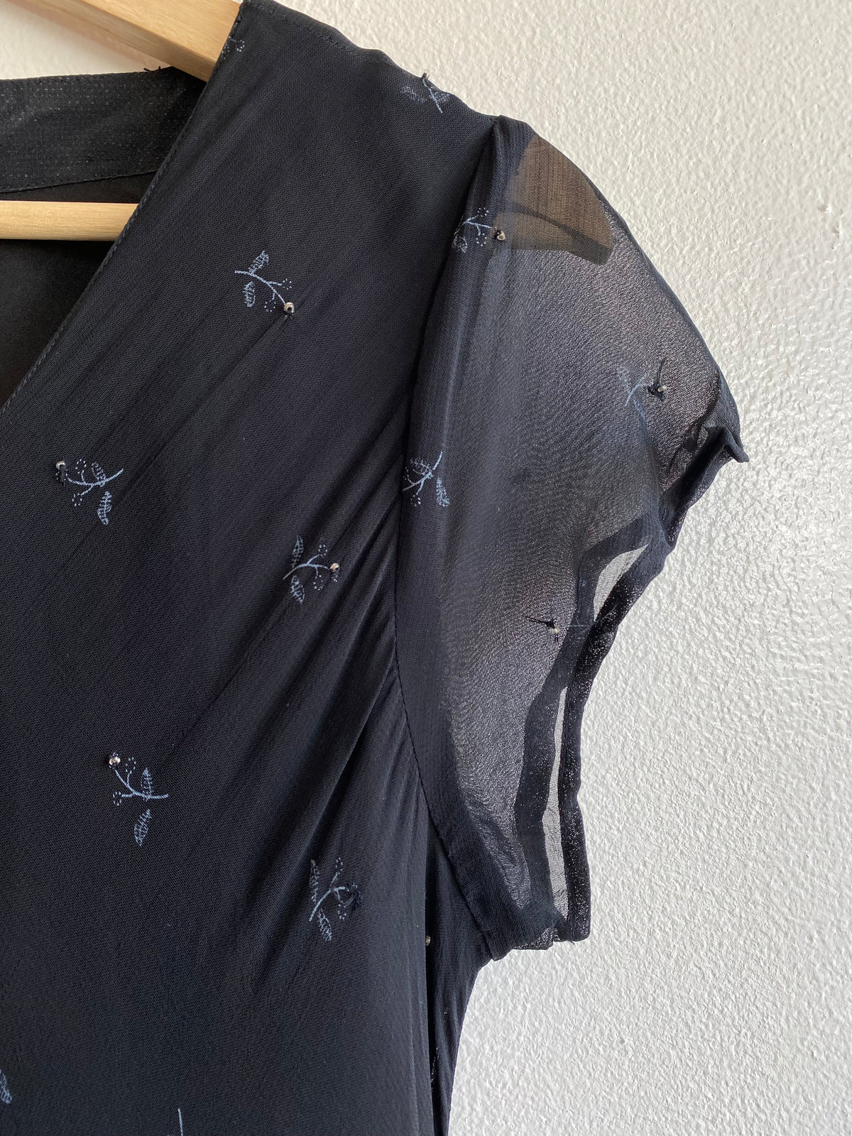 Vintage 90's CDC Black Maxi Dress with Blue Floral Beads - La Lovely Vintage 