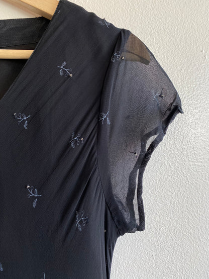 Vintage 90's CDC Black Maxi Dress with Blue Floral Beads - La Lovely Vintage 