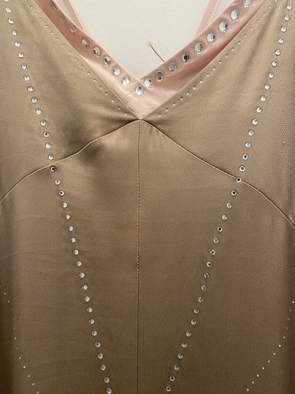 Vintage Y2K Khaki Green and Pink Silk Rhinestone Maxi Dress