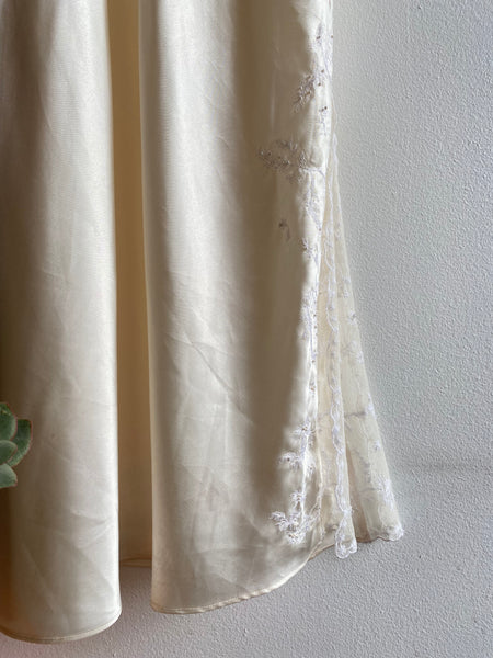 Vintage 90's White Satin and Lace Maxi Slip Dress