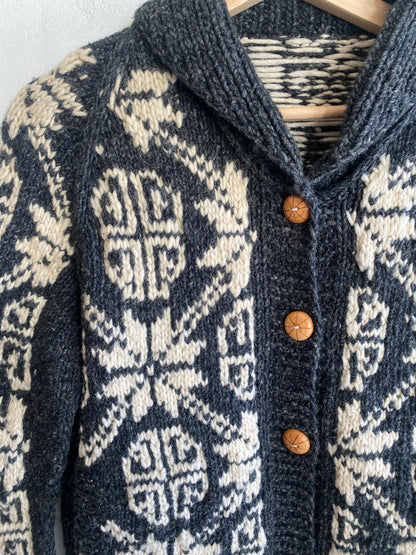 Vintage 1970’s Knit Wool Shawl Collar Cardigan Sweater