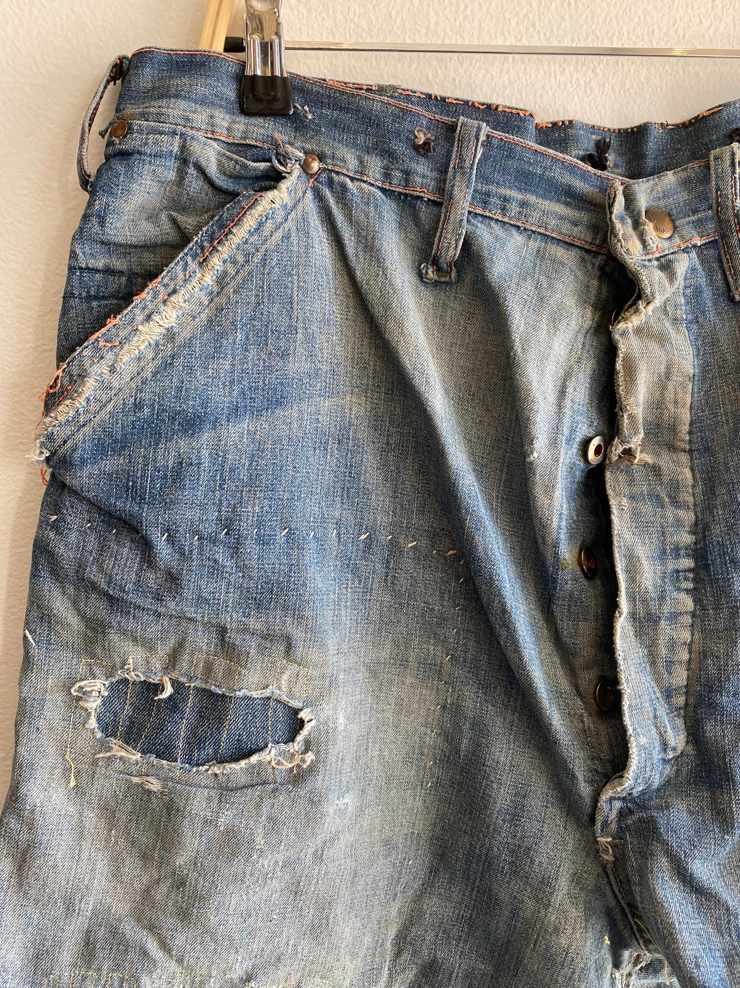 Vintage 1940’s Donut Button Farm Repair Denim Shorts