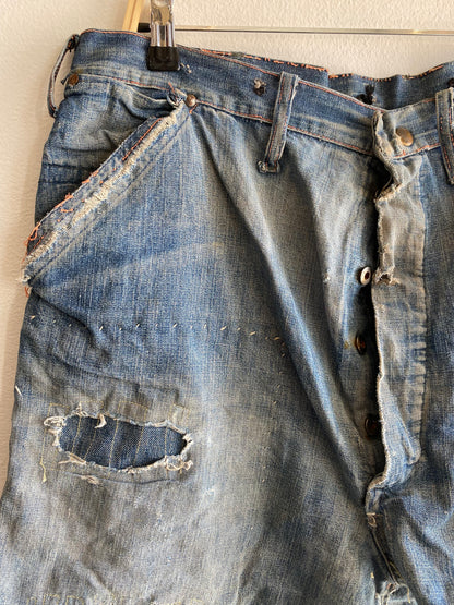 Vintage 1940’s Donut Button Farm Repair Denim Shorts