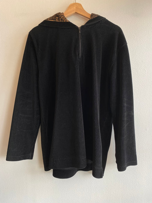 Vintage Y2K Jones New York Sport Black Velvet & Animal Print Hoodie