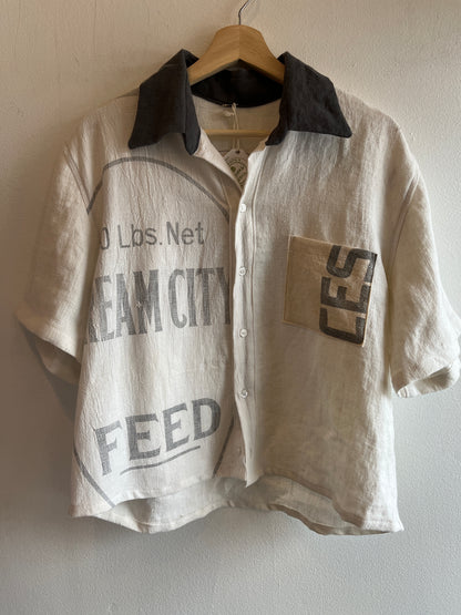 Trash Textiles - Handmade Antique Feedsack Button-Up Shirt
