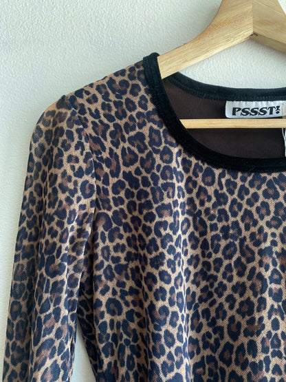 Vintage 90's Pssst! Long Sleeve Leopard Print Mesh Top - La Lovely Vintage 