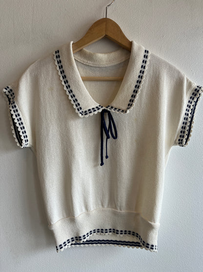 Vintage 1970’s Short Sleeve Tie-Front Sweater