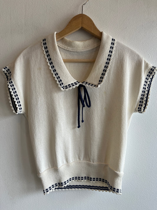 Vintage 1970’s Short Sleeve Tie-Front Sweater