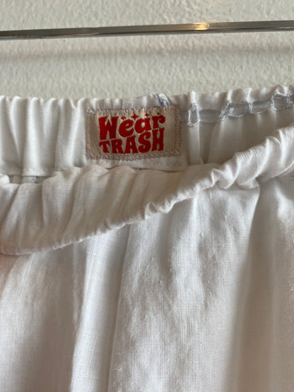 Handmade Vintage Tablecloth White Bermuda Shorts