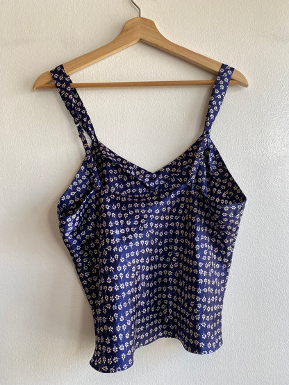 Vintage 90's Lingerie Cacique Navy & White Floral Tank Top - La Lovely Vintage 
