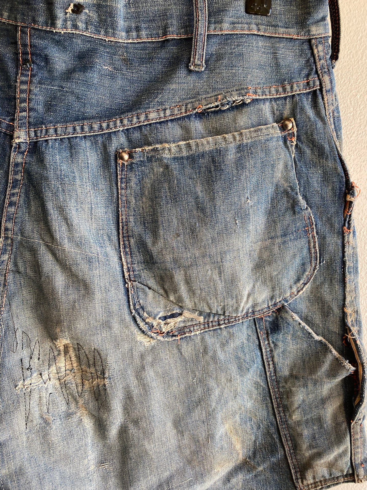 Vintage 1940’s Donut Button Farm Repair Denim Shorts