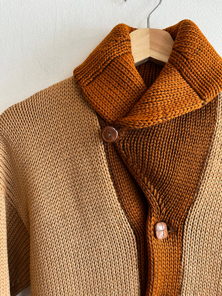 Vintage 1920/30’s Shawl Collar Two-Tone Knit Wool Cardigan