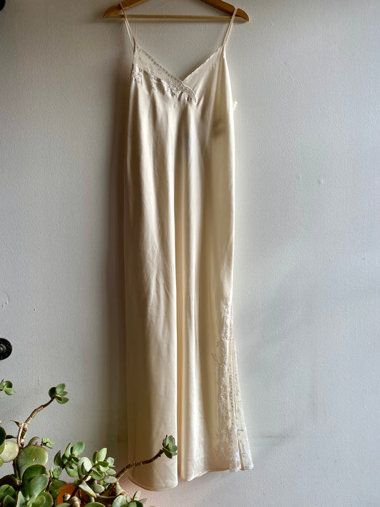 Vintage 90's White Satin and Lace Maxi Slip Dress - La Lovely Vintage 