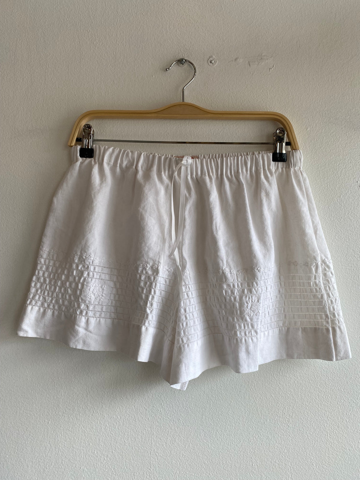 Handmade Vintage Floral Tablecloth White Drawstring  Bloomer Shorts