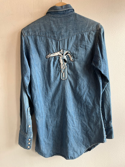 Vintage 1960’s Wrangler Embroidered Denim Pearl Snap Shirt - La Lovely Vintage 