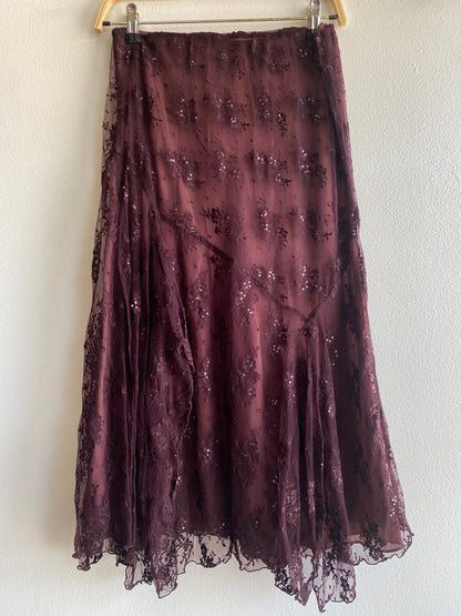 Vintage 90's/Y2K Burgundy Sequin Mesh Midi